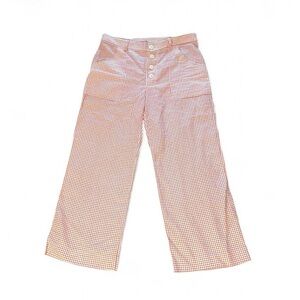 Vintage 70s Red & White Gingham High-Waisted Wide Leg Pants – Retro Handmade